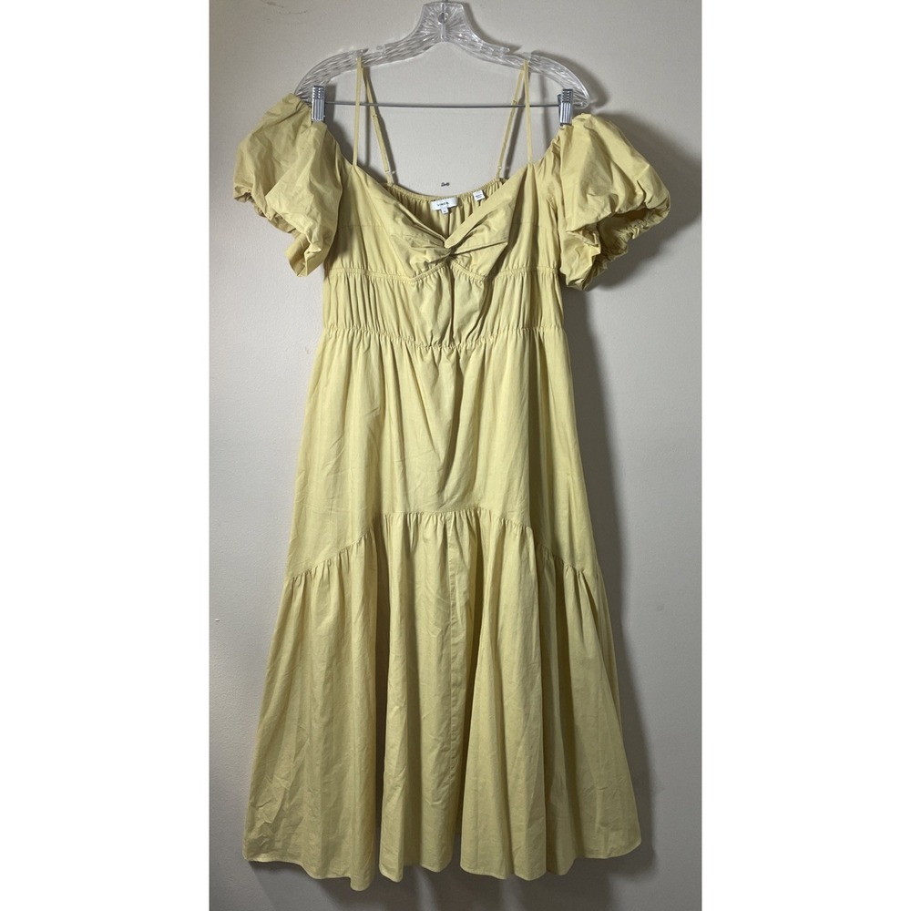 Vince Off the Shoulder Puff Sleeve Tiered Dress Size 10 in Warm‎ Sand (Yellow)